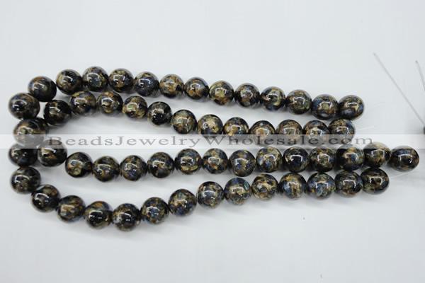 CGO166 15.5 inches 16mm round gold blue color stone beads