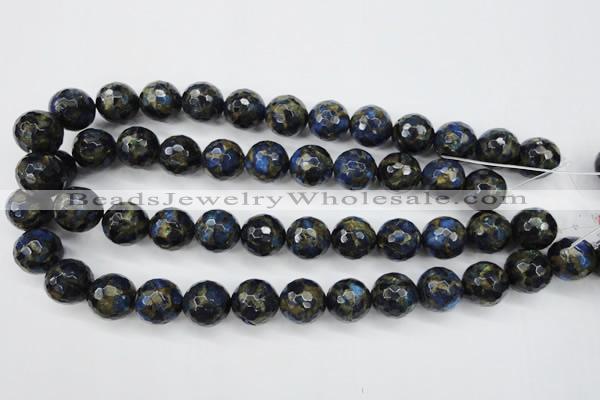 CGO174 15.5 inches 12mm faceted round gold blue color stone beads