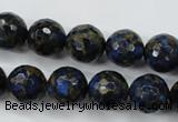 CGO176 15.5 inches 16mm faceted round gold blue color stone beads