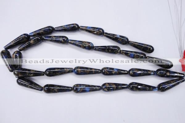 CGO188 15.5 inches 8*20mm teardrop gold blue color stone beads