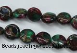 CGO32 15.5 inches 12mm flat round gold multi-color stone beads