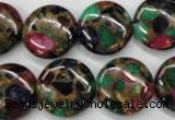 CGO36 15.5 inches 20mm flat round gold multi-color stone beads