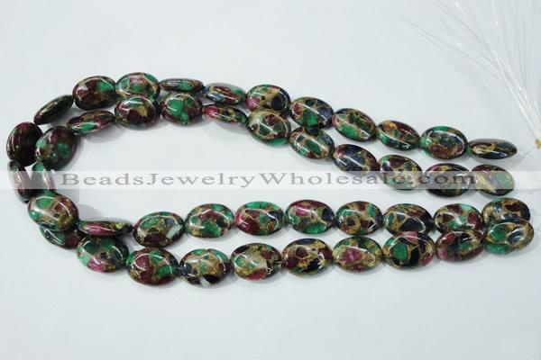 CGO38 15.5 inches 10*14mm oval gold multi-color stone beads