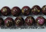 CGO55 15.5 inches 12mm round gold red color stone beads