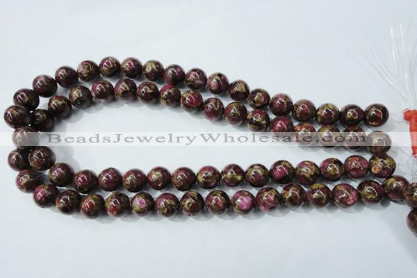 CGO55 15.5 inches 12mm round gold red color stone beads