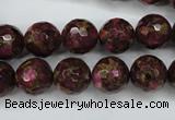 CGO65 15.5 inches 12mm faceted round gold red color stone beads