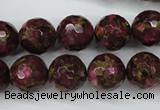 CGO66 15.5 inches 14mm faceted round gold red color stone beads