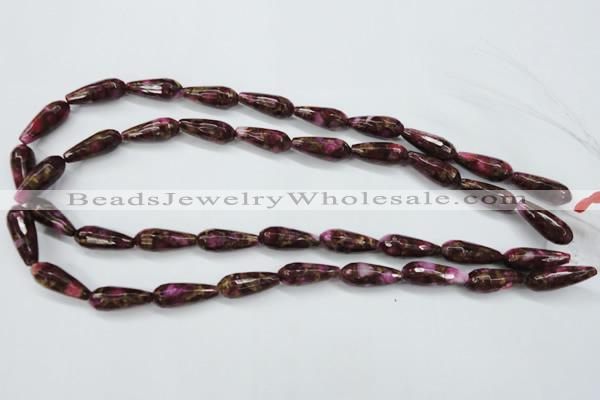 CGO83 15.5 inches 10*30mm faceted teardrop gold red color stone beads