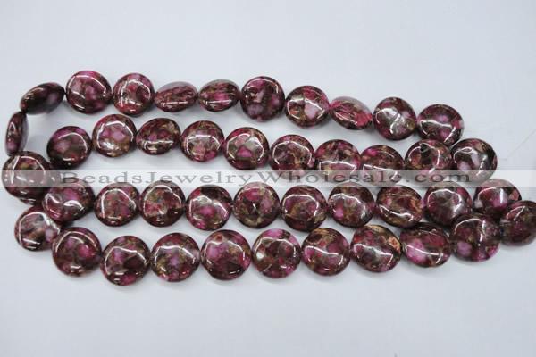 CGO89 15.5 inches 18mm flat round gold red color stone beads