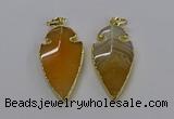 CGP3002 22*45mm arrowhead agate gemstone pendants wholesale