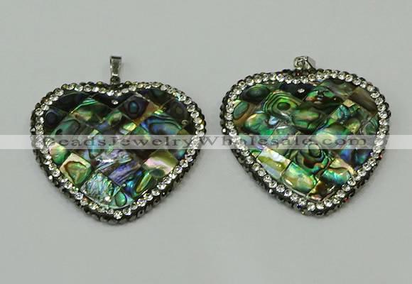 CGP310 40*40mm heart abalone shell pendants wholesale