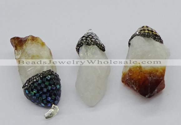 CGP3209 25*45mm - 28*50mm nuggets citrine & white crystal pendants