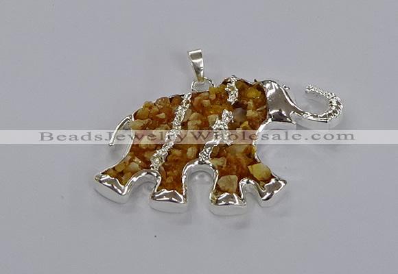 CGP3346 35*60mm elephant druzy agate pendants wholesale