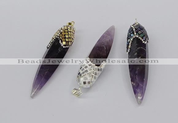 CGP3368 15*50mm - 16*65mm sticks amethyst gemstone pendants