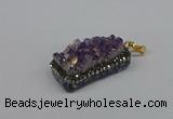 CGP3382 10*35mm - 15*50mm rectangle plated druzy amethyst pendants