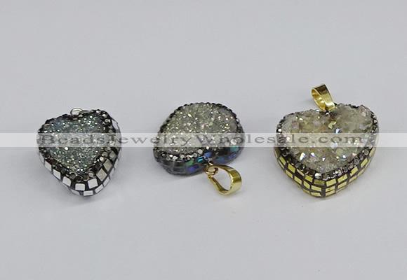 CGP3390 20*20mm - 25*25mm heart plated druzy agate pendants