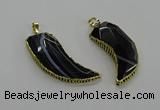 CGP3459 16*30mm - 18*40mm horn black agate pendants