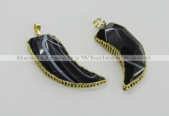 CGP3459 16*30mm - 18*40mm horn black agate pendants