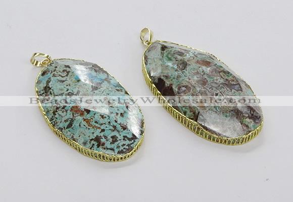 CGP3469 30*50mm - 35*55mm faceted oval ocean agate pendants