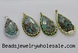 CGP3480 30*50mm - 35*55mm faceted flat teardrop ocean agate pendants