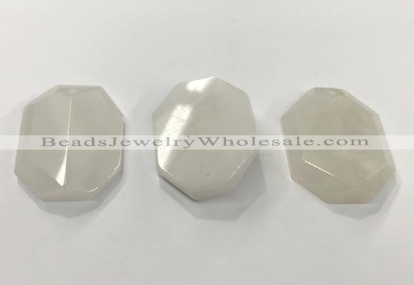 CGP3605 35*45mm faceted octagonal white jade pendants wholesale