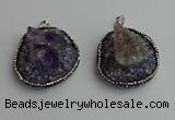 CGP366 30*40mm - 35*45mm freeform crystal glass & amethyst pendants