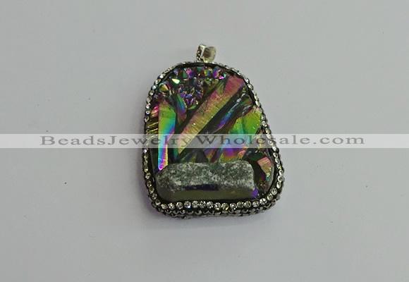 CGP377 30*40mm - 35*45mm freeform plated white crystal pendants