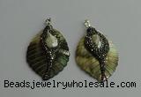 CGP386 35*50mm carved leaf shell pearl & pearl pendants wholesale