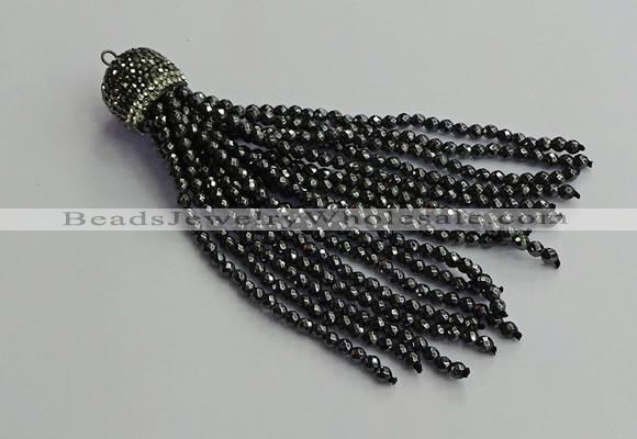 CGP682 3mm faceted round handmade hematite beaded tassel pendants