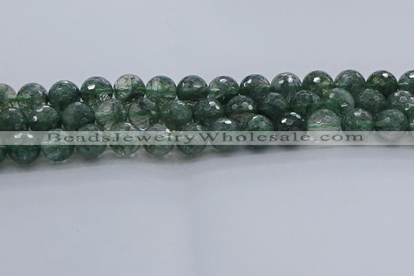 CGQ524 15.5 inches 12mm faceted round imitation green phantom quartz beads