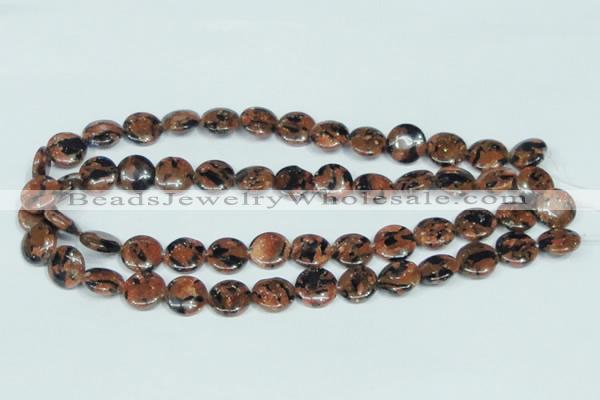 CGS208 15.5 inches 14mm flat round blue & brown goldstone beads wholesale