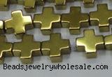 CHE1008 15.5 inches 10*10mm cross plated hematite beads wholesale