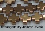 CHE1009 15.5 inches 10*10mm cross plated hematite beads wholesale