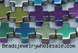 CHE1011 15.5 inches 10*10mm cross plated hematite beads wholesale