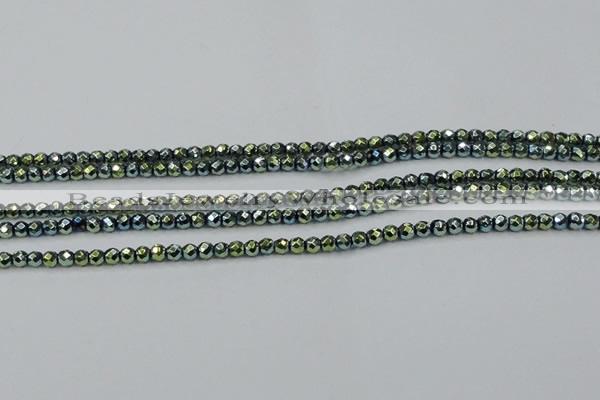 CHE713 15.5 inches 4mm faceted round plated hematite beads