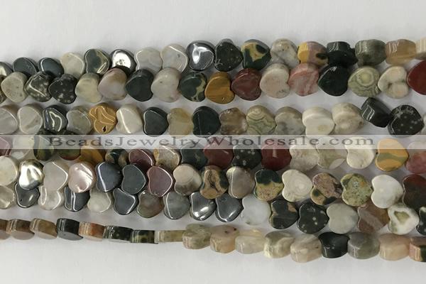 CHG103 15.5 inches 6mm flat heart ocean jasper gemstone beads wholesale