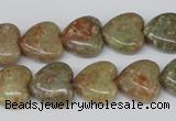 CHG45 15.5 inches 14*14mm heart New unakite gemstone beads wholesale