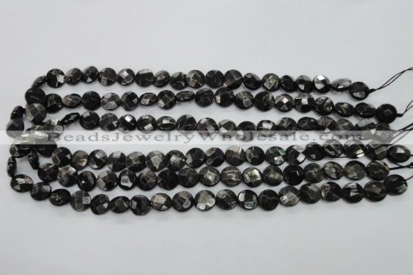 CHS17 15.5 inches 10mm faceted coin natural hypersthene beads