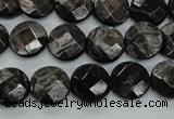 CHS18 15.5 inches 12mm faceted coin natural hypersthene beads