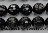 CHS48 15.5 inches 14mm faceted round natural hypersthene beads