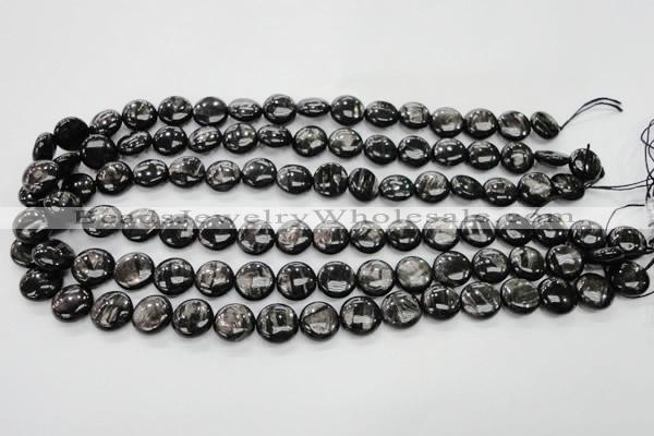 CHS61 15.5 inches 12mm flat round natural hypersthene beads