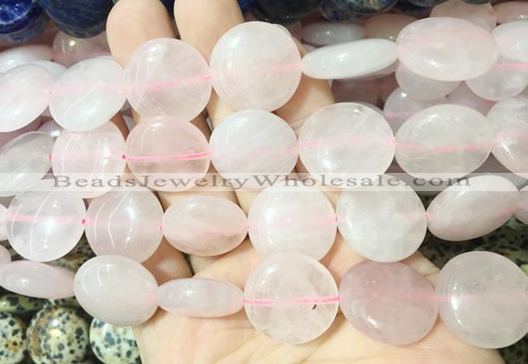 CIBS02 15 inches 20mm coin rose quartz gemstone beads wholesale