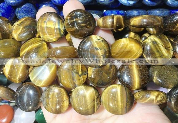 CIBS10 15 inches 20mm coin yellow tiger eye gemstone beads wholesale