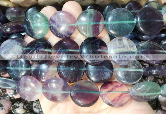 CIBS12 15 inches 20mm coin rainbow fluorite gemstone beads wholesale