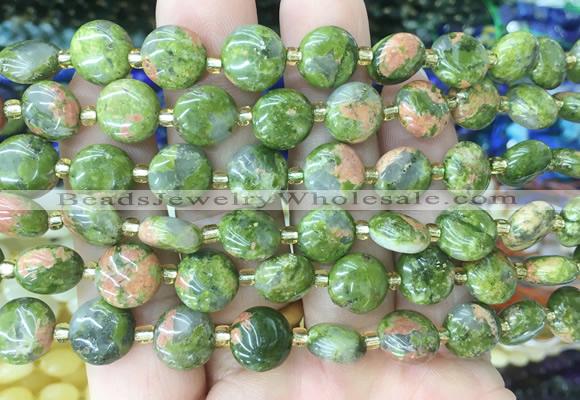 CIBS38 15 inches 10mm coin unakite gemstone beads wholesale