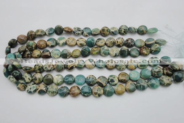 CIJ28 15.5 inches 12mm flat round impression jasper beads wholesale