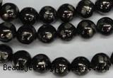 CJB152 15.5 inches 10mm round natural jet & pyrite gemstone beads