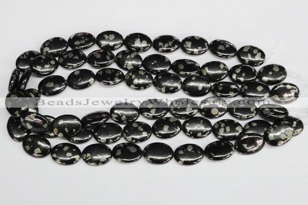 CJB160 15.5 inches 15*20mm oval natural jet & pyrite gemstone beads