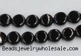 CJB19 16 inches 8mm flat round natural jet gemstone beads wholesale