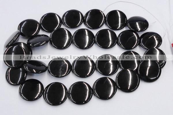 CJB24 16 inches 30mm flat round natural jet gemstone beads wholesale